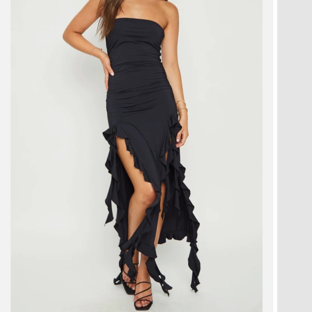 Lioness Black Strapless Midi Dress